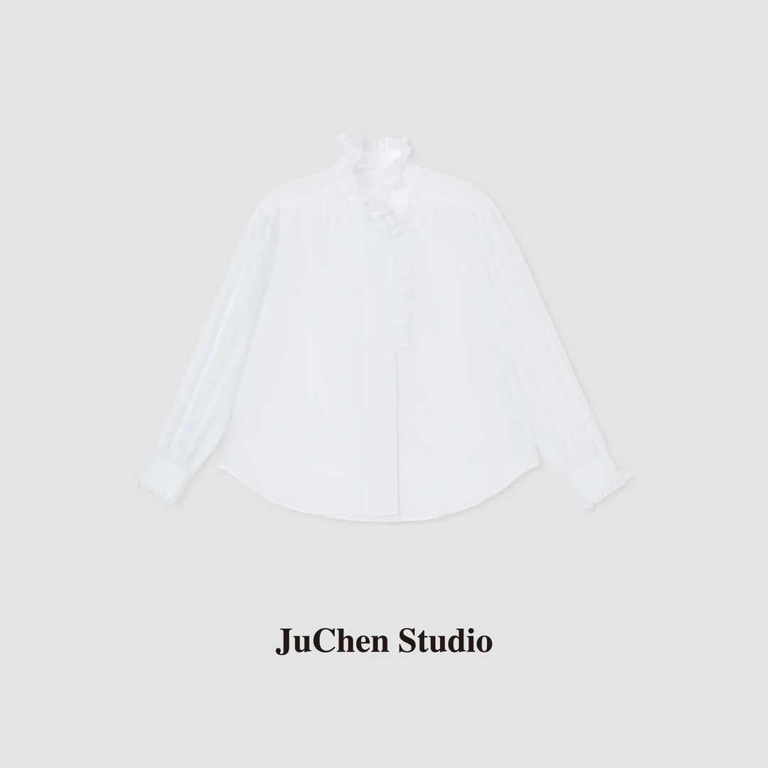 法式“灵动小浪漫”宫廷复古花边轻薄舒适棉感长袖衬衫SS042428