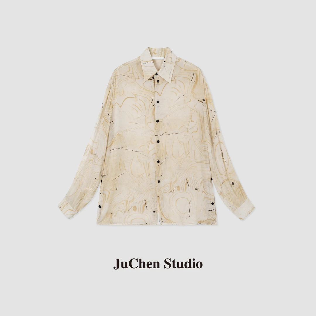 “艺术家系列抽象原生木纹” 垂感飘逸宽松长袖衬衫SS101616