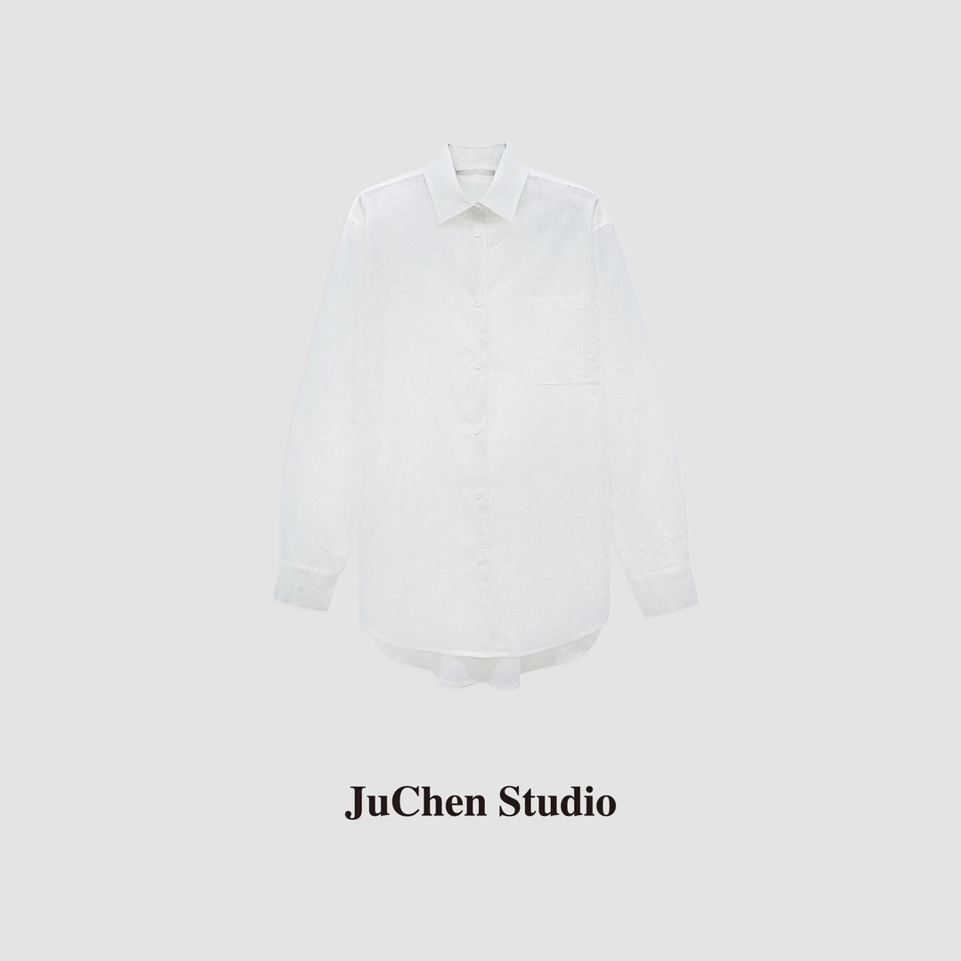 亚麻棉混纺 细腻亲肤清爽宽松单口袋白色麻衬衫23061228