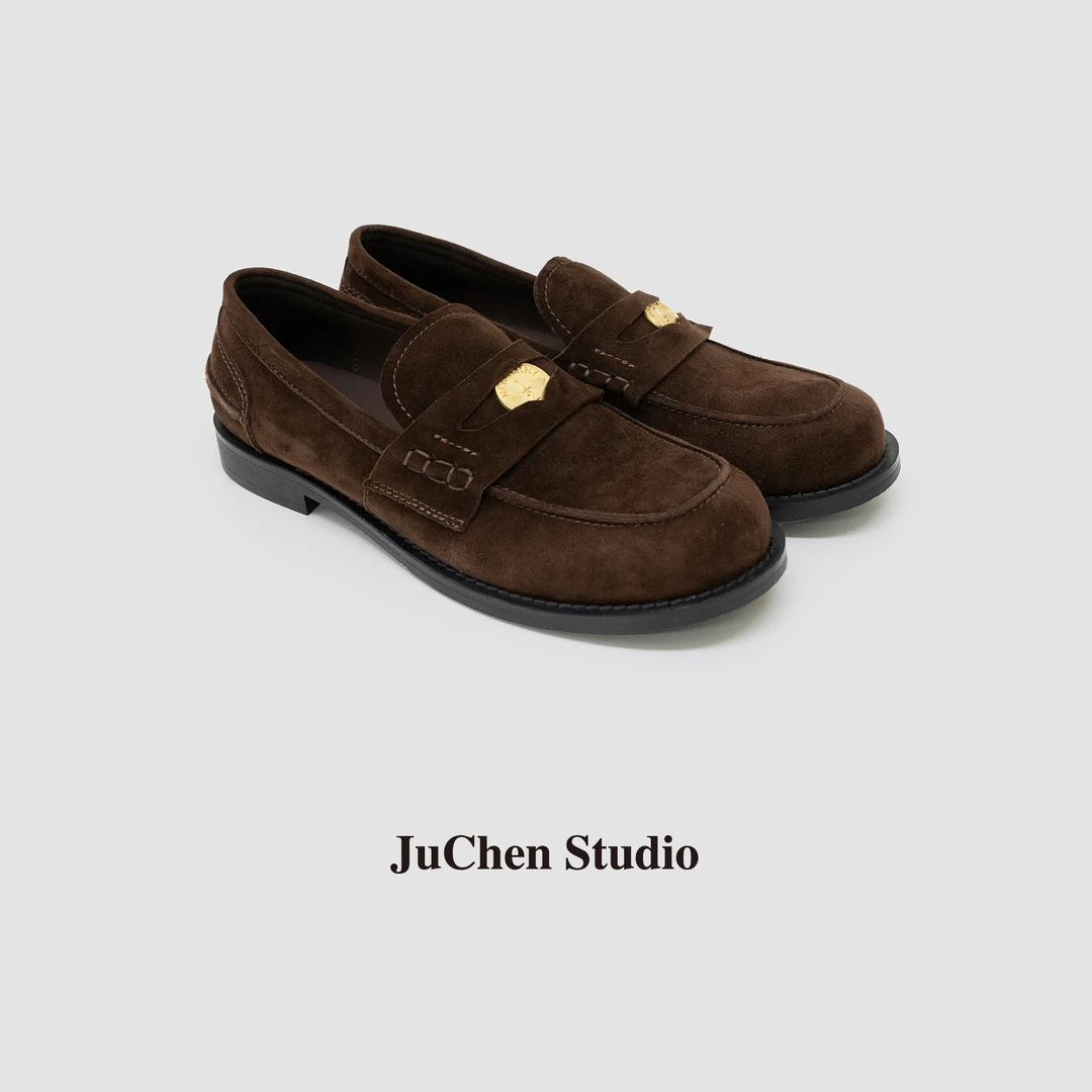 “金币乐福鞋”麂皮棕 羊皮复古一脚蹬鞋皮鞋 XZ231026