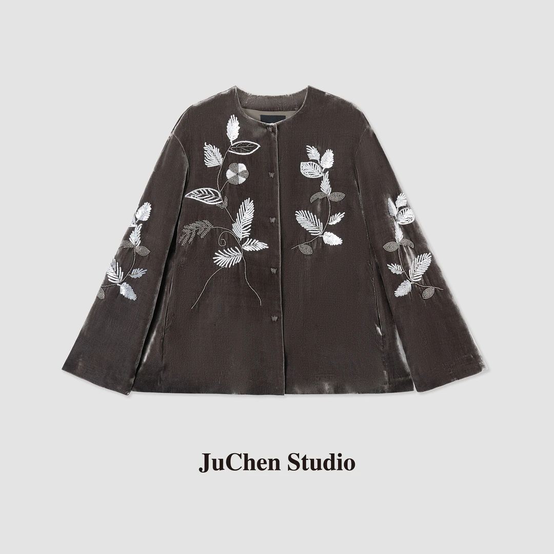 JuChen奢美真丝桑蚕丝万针立体珠片刺绣新中式宽松外套FW101706