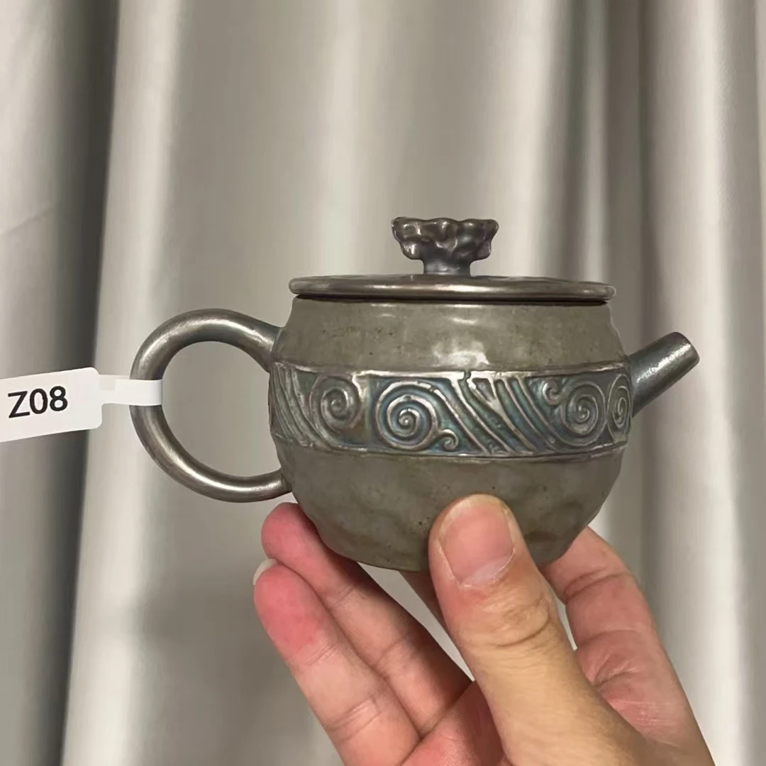 Z08号神州古韵柴烧老岩泥磨砂感鎏银茶壶