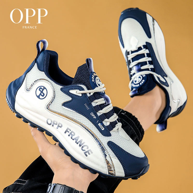 OPP休闲男鞋 2023冬款网面透气轻奢手工制作皮包底男士运动鞋潮流