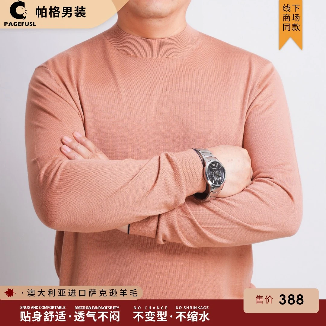 帕格萨克逊精纺羊毛针织圆领长袖上衣毛衣休闲男装百搭简约纯色