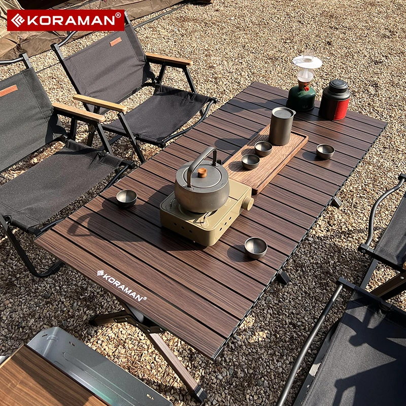 KORAMAN酷然户外铝合金露营蛋卷桌子野餐烧烤桌椅便携式装备套装