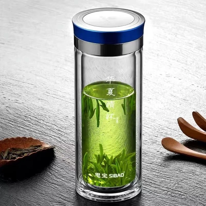 思宝华夏情怀双层男女士玻璃杯会议礼品便携泡茶车载便携玻璃杯
