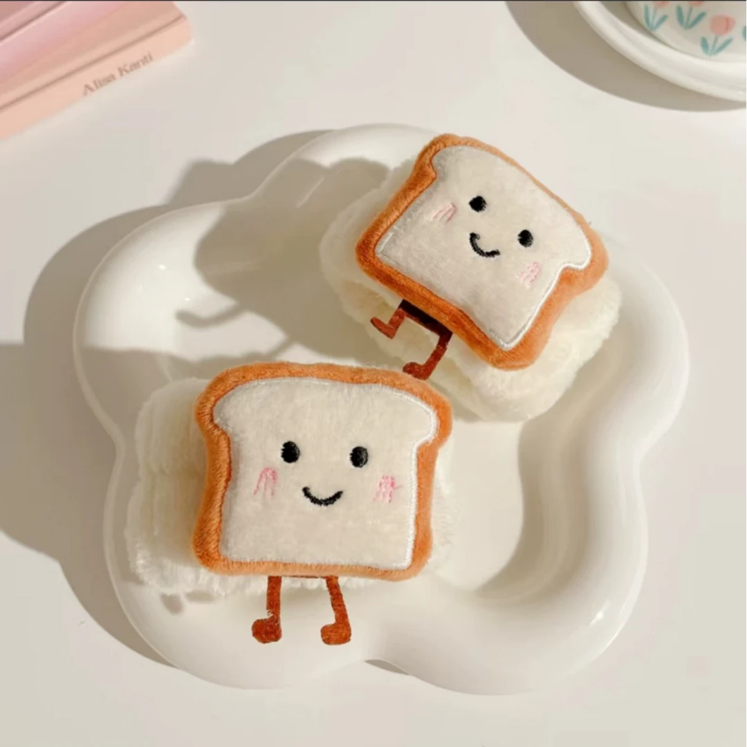 两个装可爱芝士吐司洗脸手腕带洗漱毛绒发圈束发带1471+1471