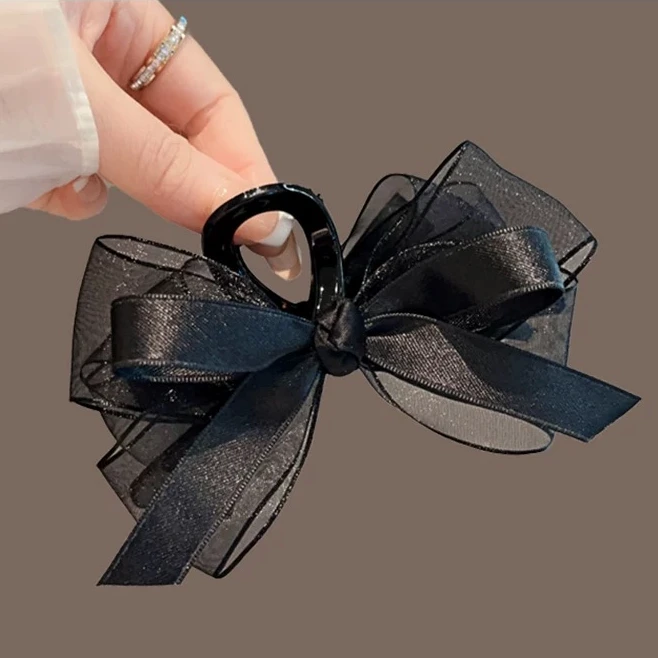 A韩国网纱蝴蝶结抓夹女发量多盘发夹子头饰高级感后脑勺鲨1119