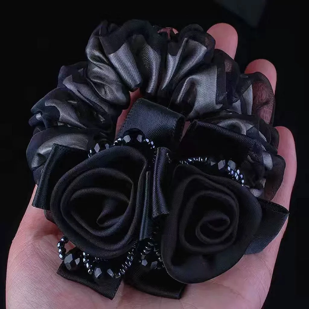 花朵头绳娟纱发圈盘发丸子头饰品韩国简约发饰布圈头花头饰1866