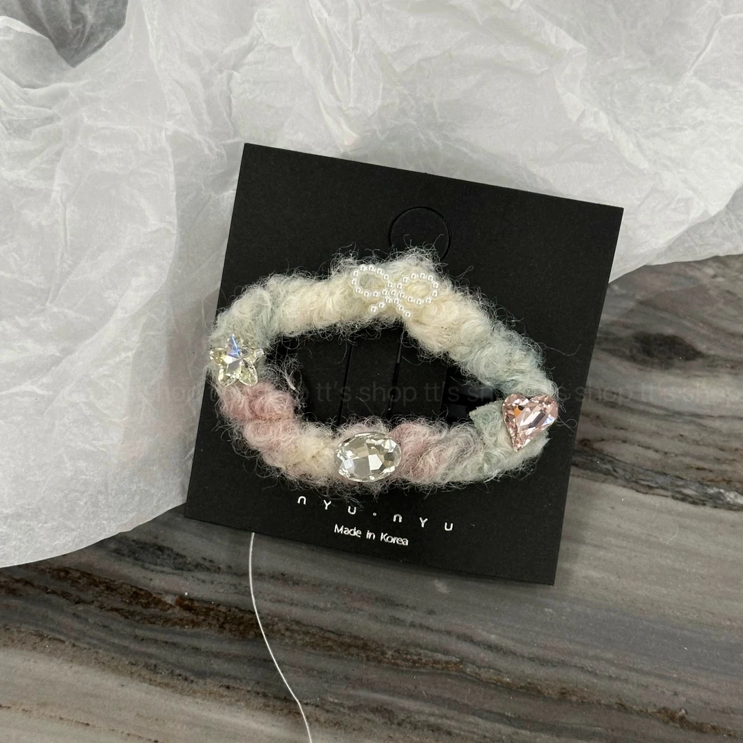 秋冬新款爱心蝴蝶结毛绒云朵一字夹发饰女甜美可爱发饰侧边夹1810