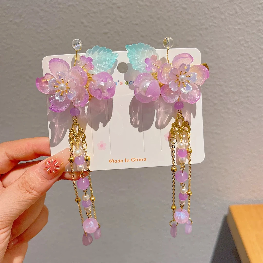 A新款古装汉服发饰发夹儿童对夹超仙流苏边夹头花女童古风1560