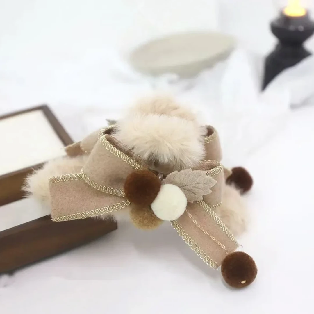 新款毛绒球球鲨鱼夹可爱后脑勺盘发蝴蝶抓夹洋气马尾气质顶夹1554