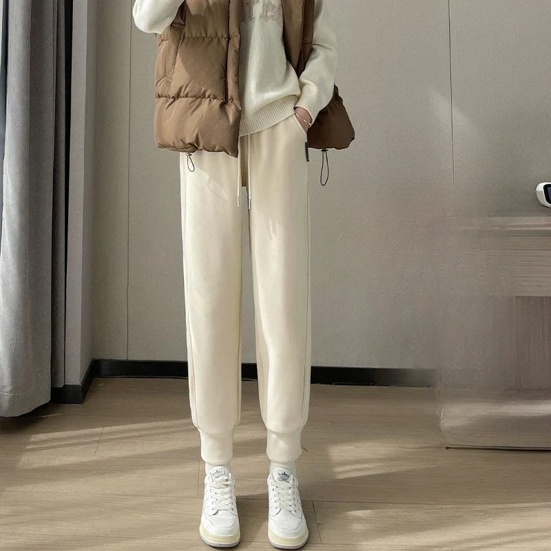 防风运动裤女冬季加绒2023新款小个子加厚显瘦宽松束脚休闲厚棉裤