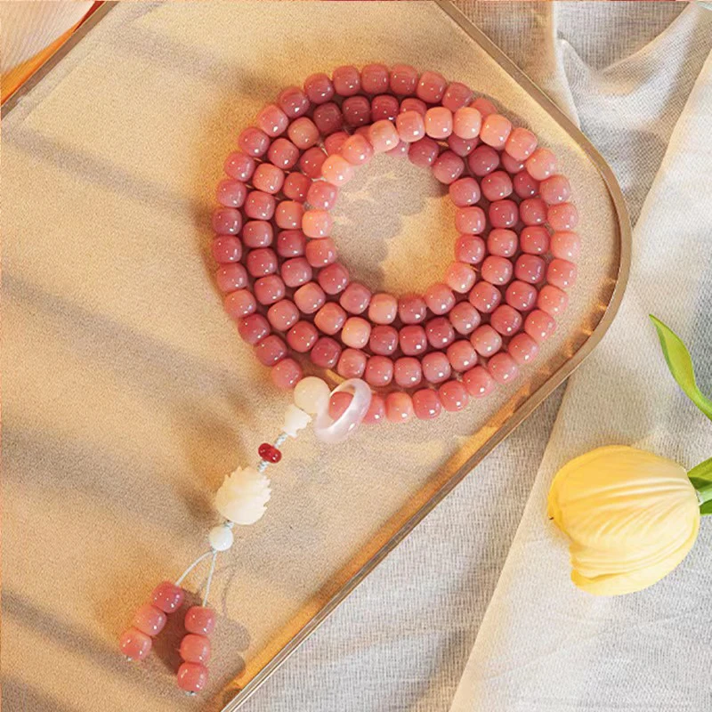 粉菩提根108颗多圈苹果珠手链粉菩提