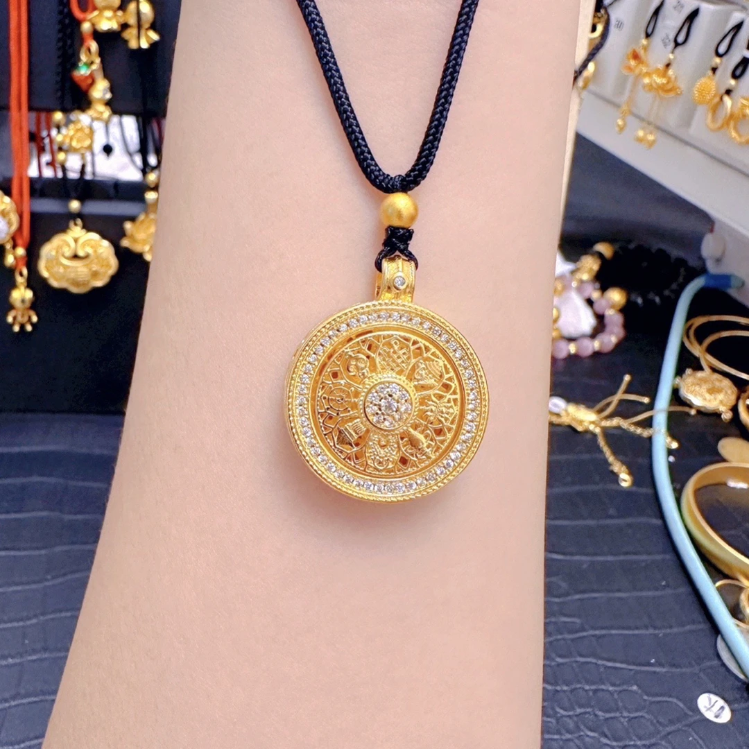 铜合金吊坠 精工带钻可转动八宝罗盘时尚经典百搭款项坠