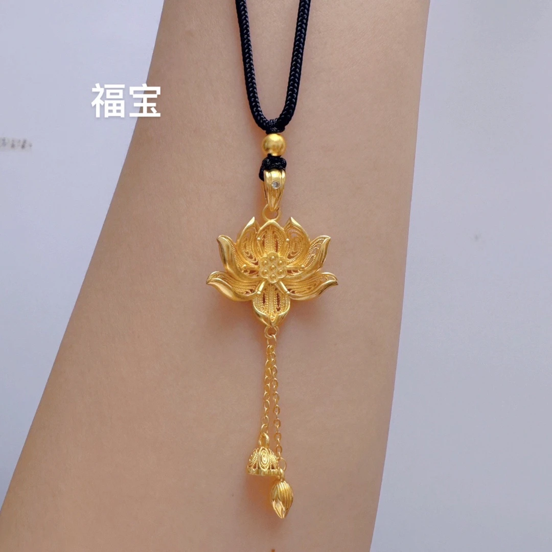 铜合金吊坠 精工版镂空两世欢莲花吊坠毛衣链国朝风百搭