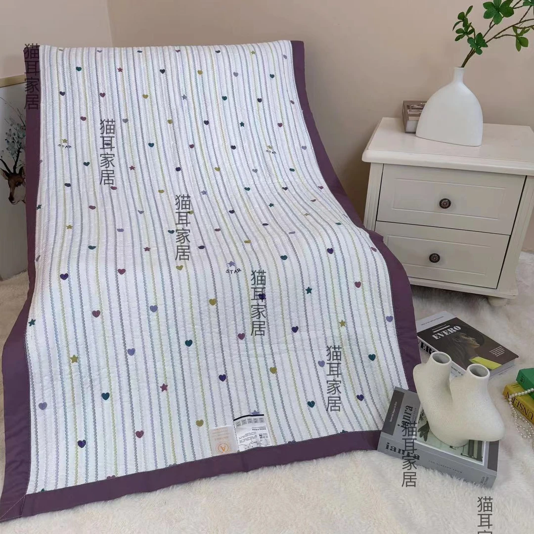 【条纹心心】90*220cm亲肤多功能可爱加厚双面绗缝床盖