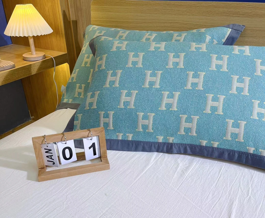 【枕巾-小爱H-蓝】52*78cm 高档柔软加厚纱布枕巾