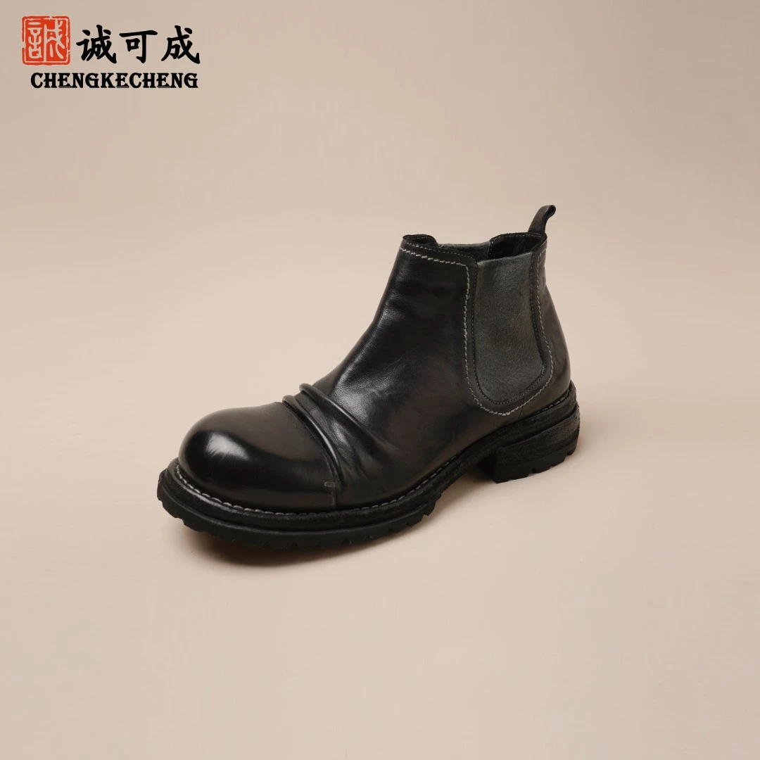 诚可成 L990高端意大利马皮皮鞋手工缝线男鞋切尔西靴