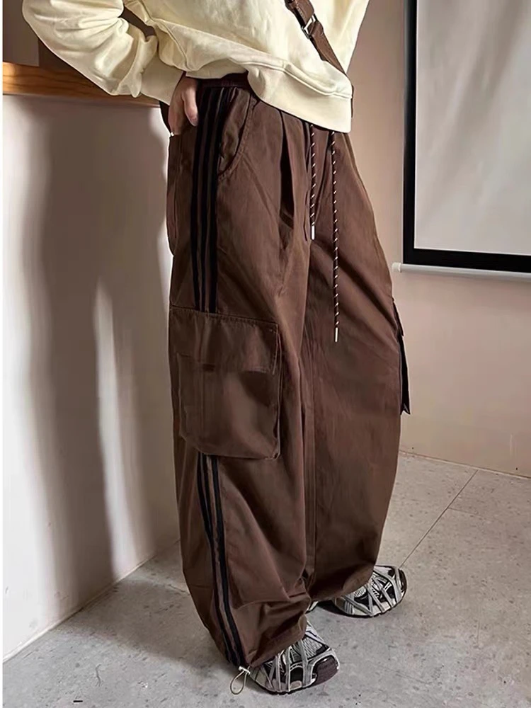 【12月王大拿】美式高街侧边条纹工装裤秋季高腰宽松显瘦休闲长裤