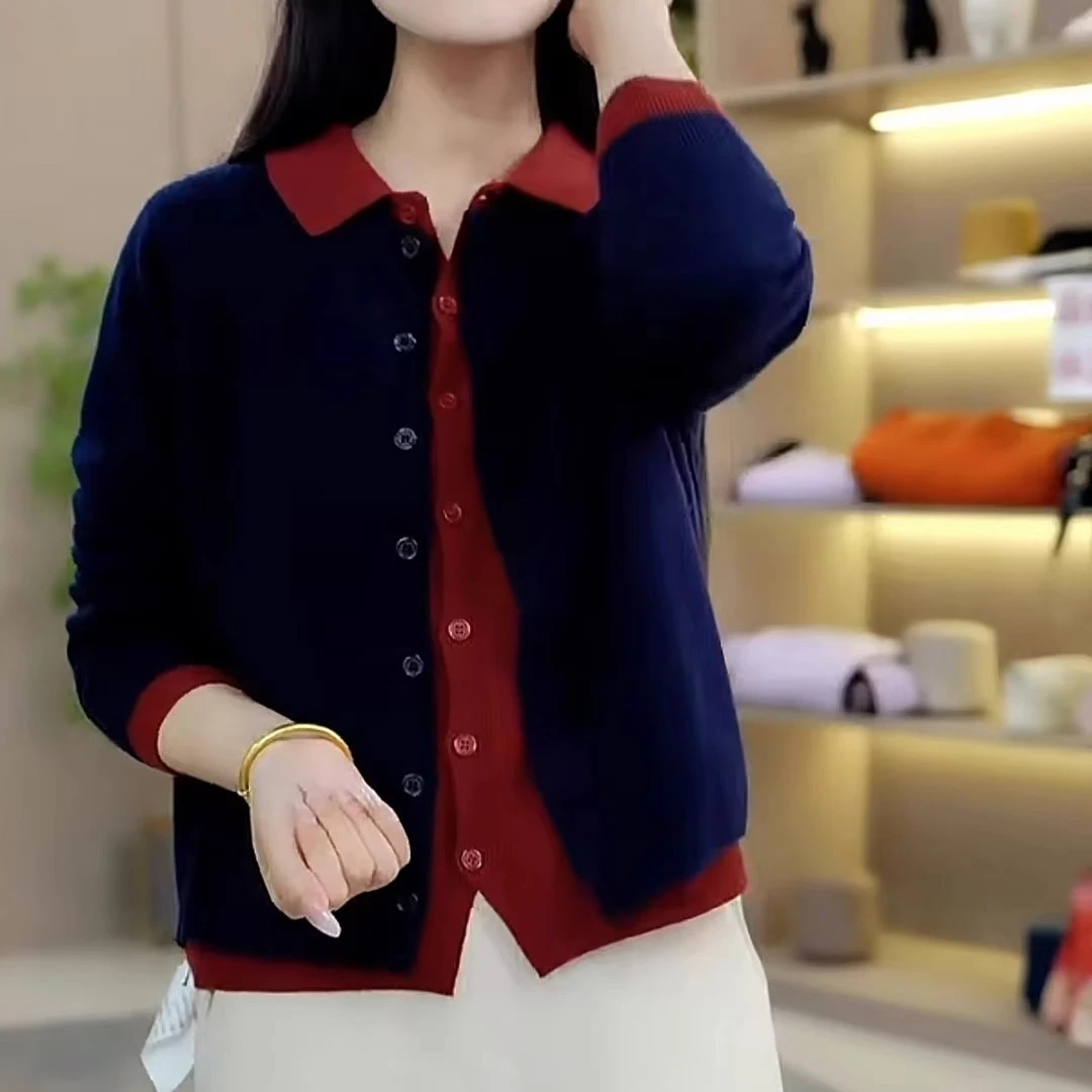 小陈假两件针织衫女春秋新款毛衣外套大码女装气质网红爆款开衫