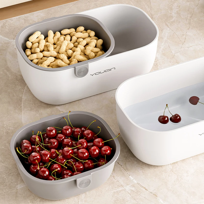 优勤懒人瓜子零食水果收纳盒双层加厚客厅收纳篮家用果盘沥水盘