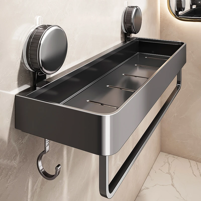 优勤吸盘卫生间置物架浴室收纳架壁挂免打孔洗漱台墙上收纳盒厕所