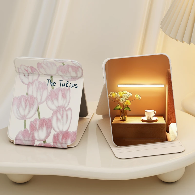 优勤化妆镜桌面化妆镜学生宿舍办公室可立小梳妆便携台式折叠镜子