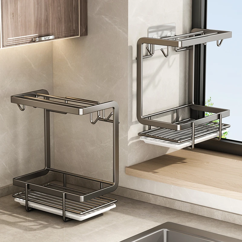 抹布架免打孔厨房置物架水槽洗碗池沥水架台面壁挂篮钢丝球收纳架