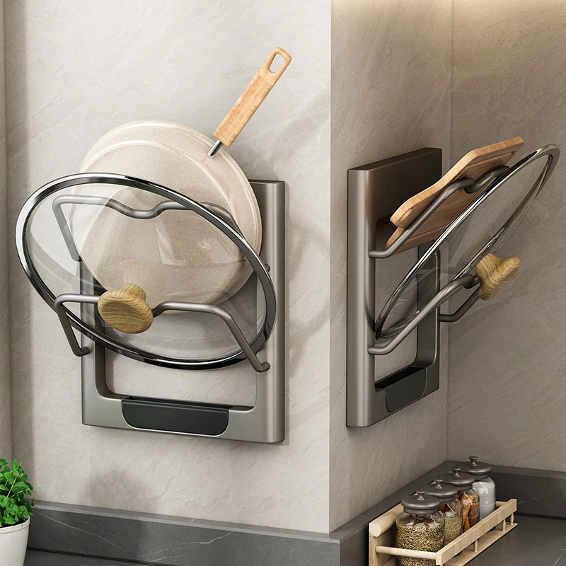 锅盖架子壁挂免打孔厨房置物架多功能放置器放砧板菜板收纳锅铲架