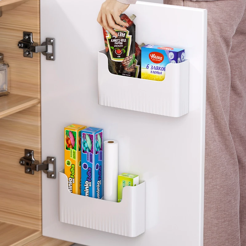 厨房柜门保鲜膜收纳架收纳盒壁挂式橱柜门内侧冰箱置物架侧收纳