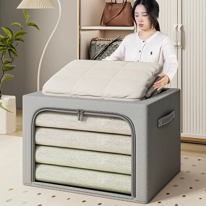 衣柜收纳箱家用衣服衣物布艺棉麻被子整理钢架折叠筐储物袋子搬家