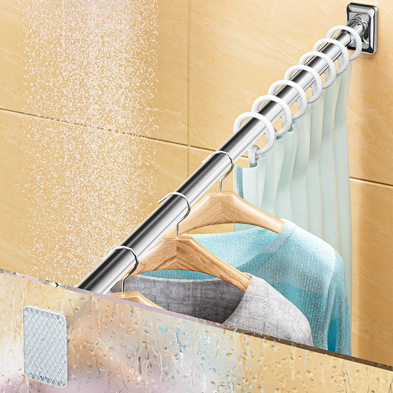 优勤免打孔伸缩杆免钉晾衣杆衣架不锈钢窗帘挂杆浴帘杆门帘衣柜杆