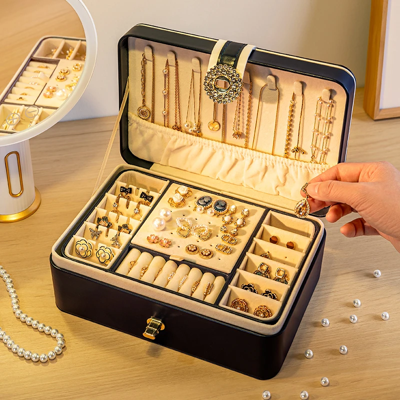 轻奢款双层首饰收纳盒项链耳钉耳环耳饰轻奢精致手链手表饰品珠宝