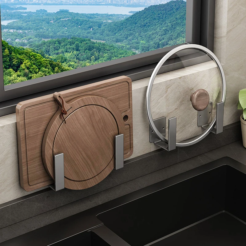 锅盖架子壁挂式厨房置物架枪灰多功能砧板菜板收纳挂架案板收纳架