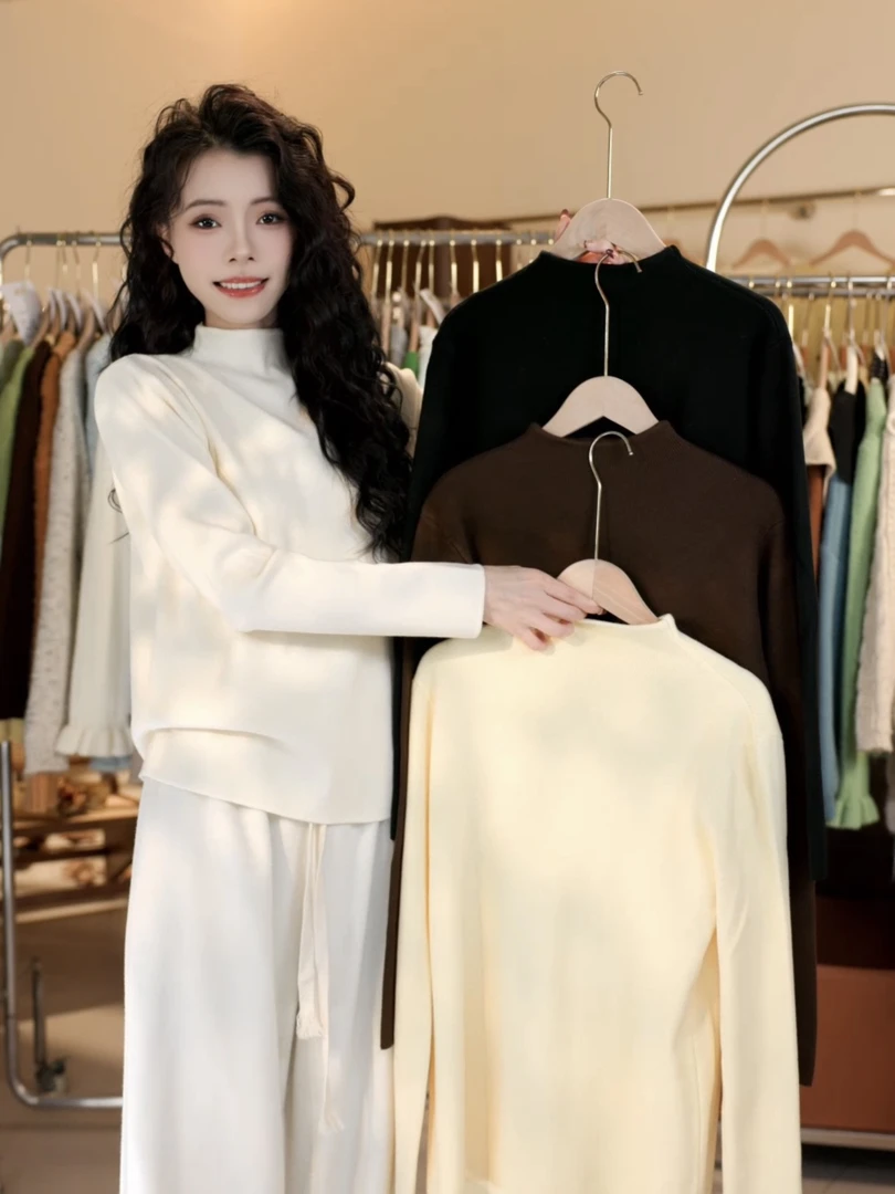 【凌凌专属】2024秋冬半高领加厚打底衫长袖内搭上衣修身8933