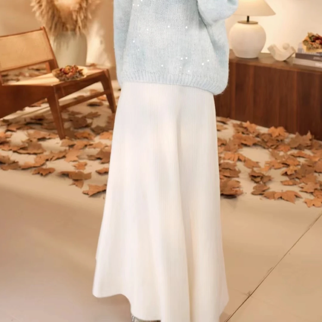 长款针织半身裙女春秋冬新款高腰显瘦长裙a字遮胯大摆裙8911