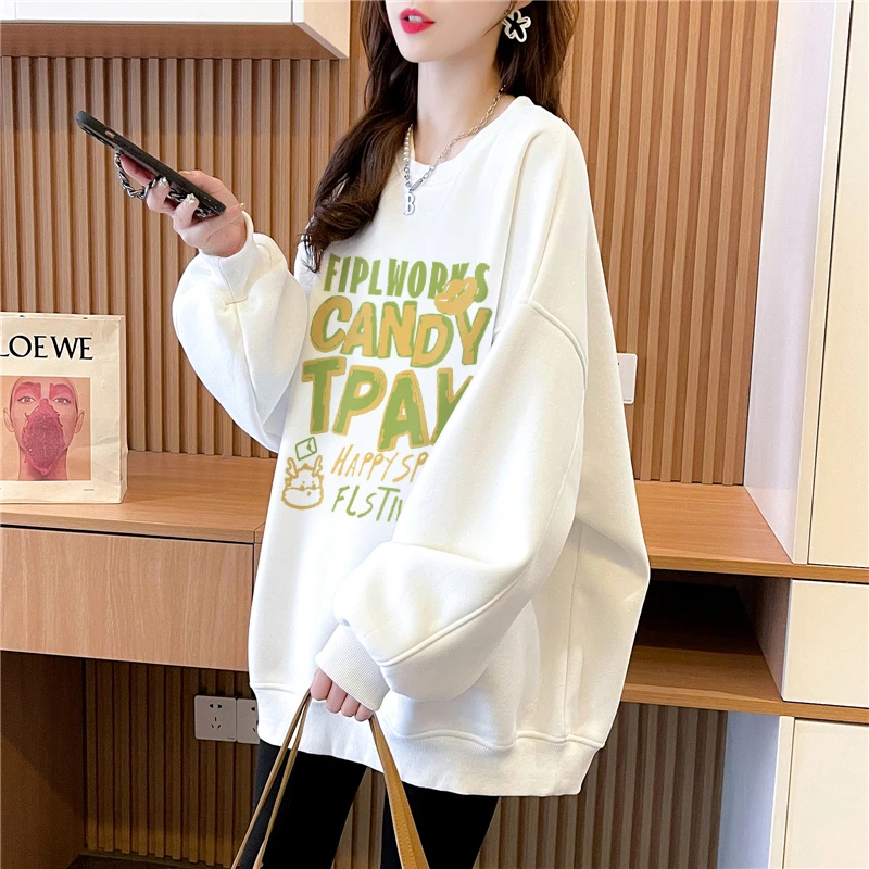 2024春季新款韩版纯棉时尚洋气印花宽松中长款卫衣百搭加绒孕妇装