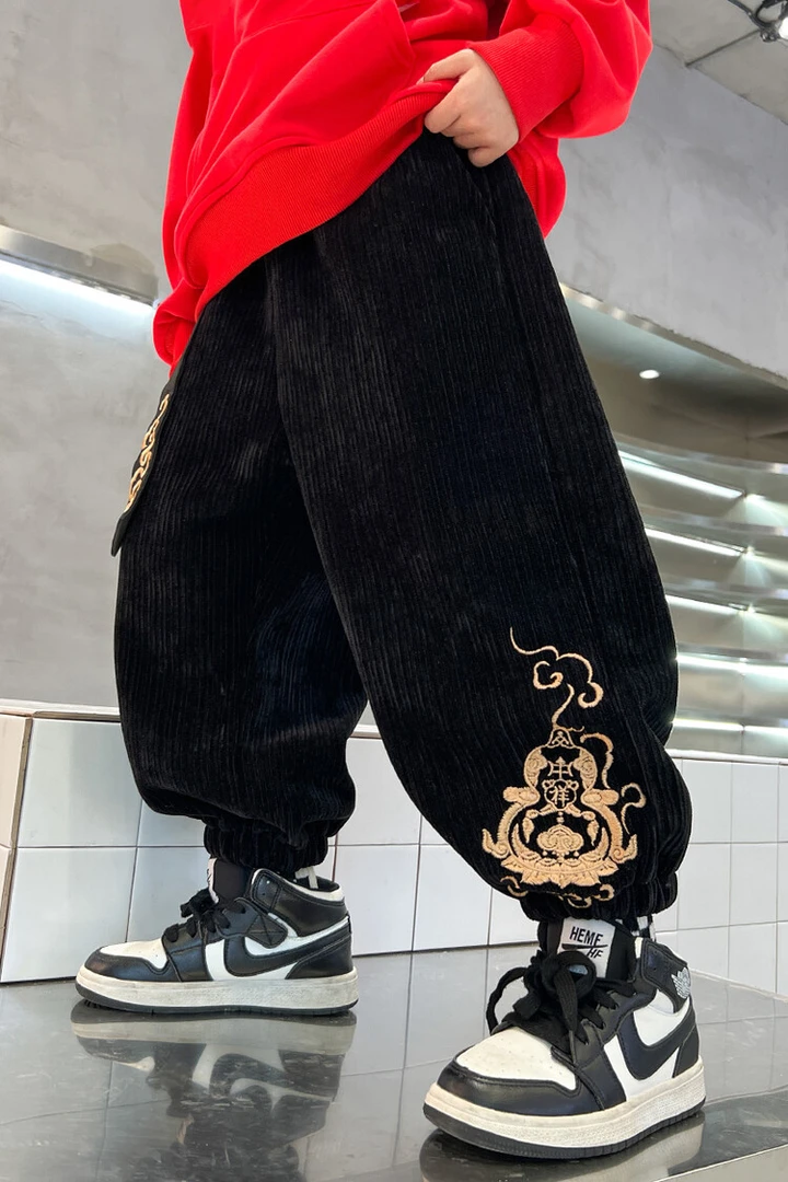 男童大童龙年休闲裤2024冬季新款男孩加绒加厚长裤宽松款洋气儿童