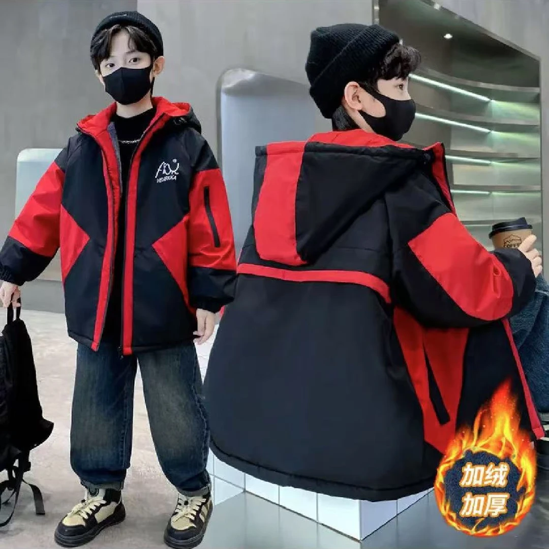 男童中大童派克服2025新款男孩夹棉加绒加厚棉服外套防水保暖