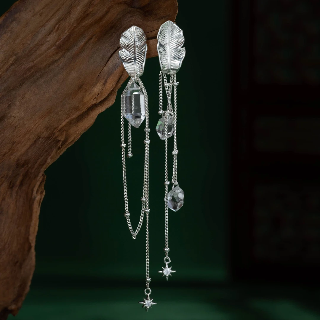 【特推】知意天然闪灵水晶耳饰S925银时尚复古古风多样性发水晶原石