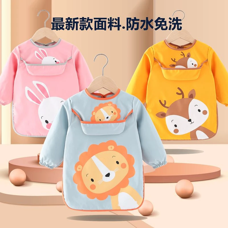 宝宝罩衣长款吃饭围兜全身防水儿童画画围裙加长版防脏反穿衣护衣