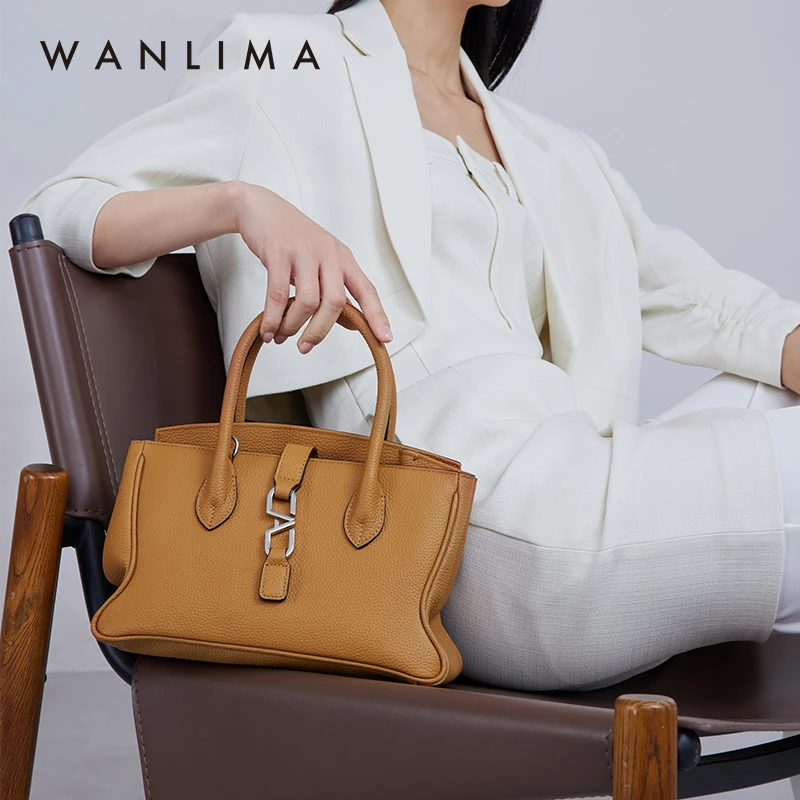 万里马新款真皮大容量时尚立体通勤百搭女包牛皮单肩手提女包