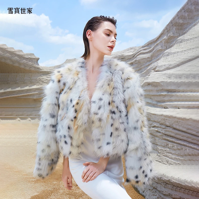 山猫点系列 进口狐狸毛外套女短款时尚减龄大衣冬网红轻奢女士18