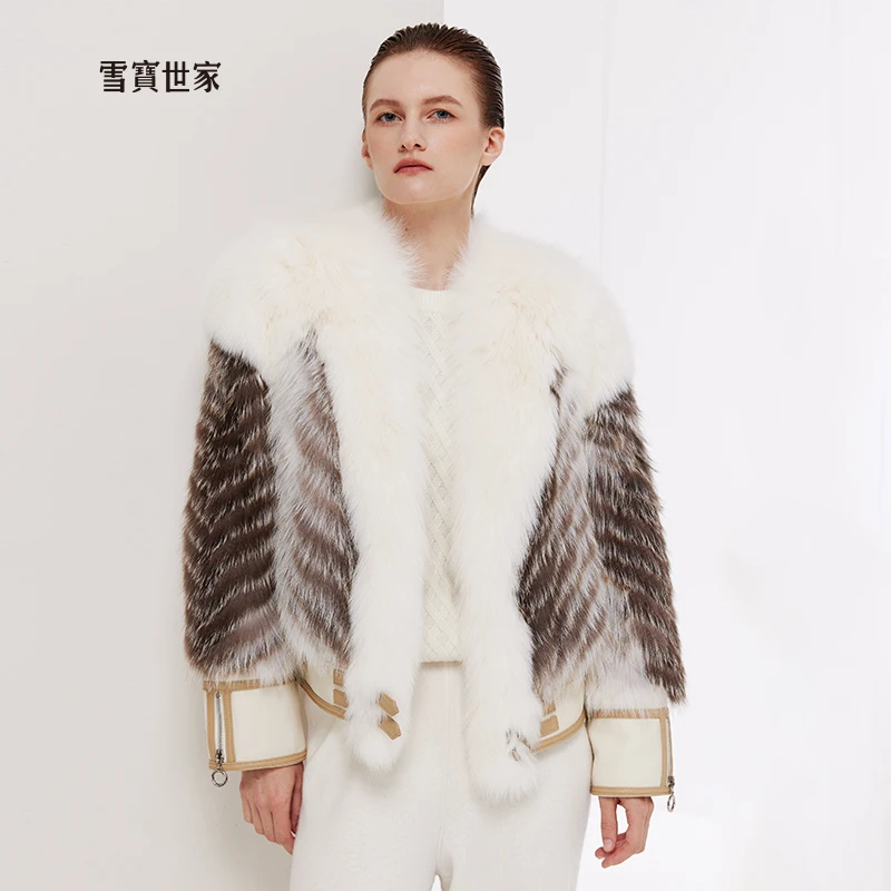 雪宝世家狐狸毛皮草外套短款女进口真皮小个子机车风年轻款2024新
