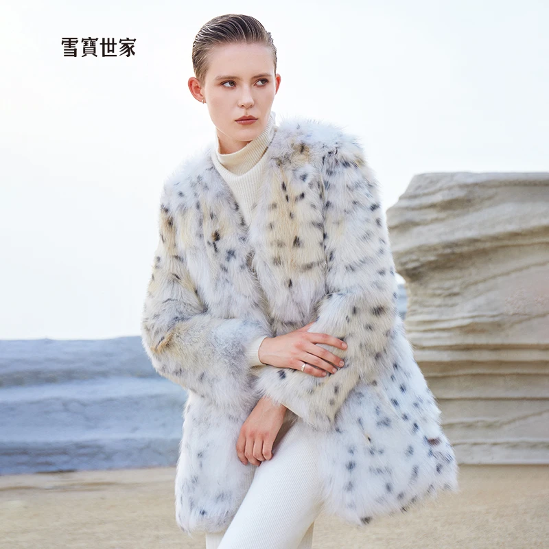 山猫图案系列！芬兰进口狐狸毛整皮大衣女时尚皮草外套中长款066