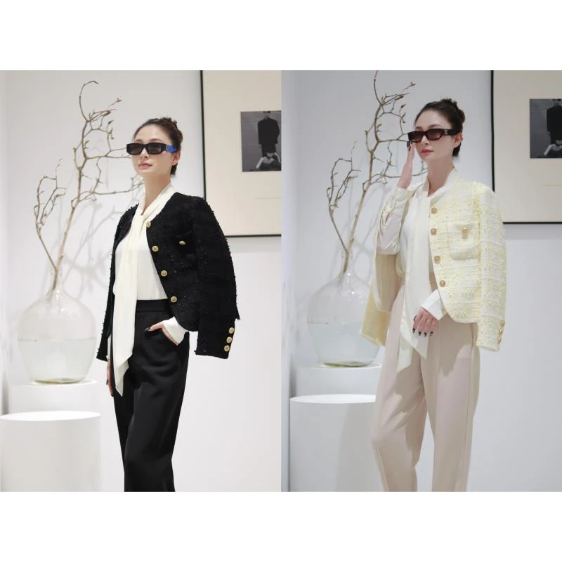 KeayKely 早秋新款（米兰）精致米黄色法式圆领显瘦外套10-25度穿