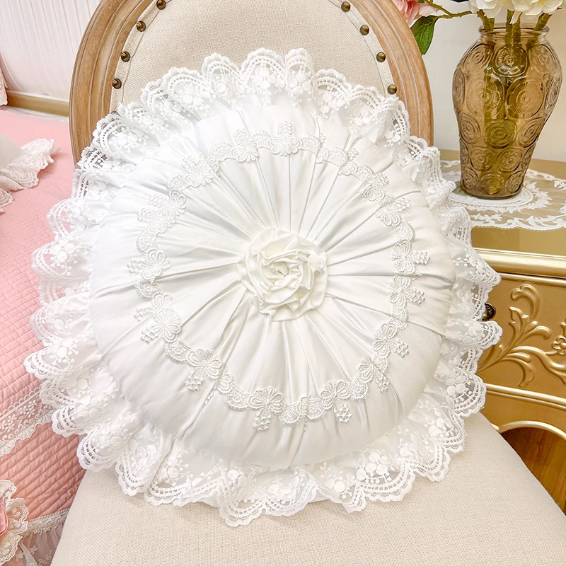 法式浪漫圆形圆抱枕靠垫白色蕾丝南瓜枕浪漫风卧室造型枕沙发靠枕
