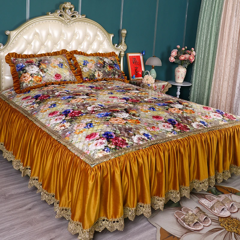 高端床品四件套圣安娜豪华床裙3件套布艺床盖床品荷兰绒被套床罩