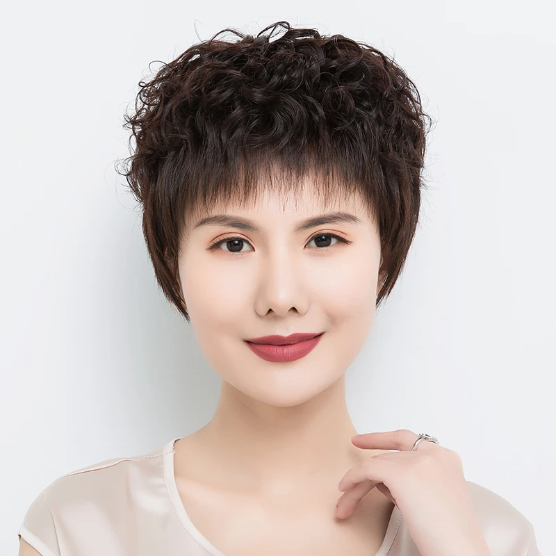 【贵妇小卷烫】真发假发套女短卷发蓬松自然中老年人妈妈假头发套